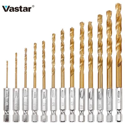 HH-DDPJVastar 13pcs Hss High Speed Steel Titanium Coated Drill Bit Set 1/4 Hex Shank 1.5-6.5mm Twist Drill Bit