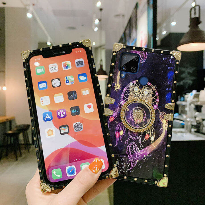 jiefie-เคสโทรศัพท์สำหรับ-realme-c15-c35-c21y-c25y-c12-c11-c17-c20-c21-c25-c25s-c11-2021-starry-sky-โมบายกระดิ่งลมหรูหราซิลิโคนรูปสี่เหลี่ยมกันกระแทกฝาหลัง