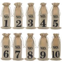 10Pcs Burlap Wine Bags with Tags for Blind Wine Tasting, Numbered Hessian Cloth Glass Bottle Gift Bags for Christmas Wedding Party Decoration