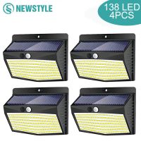 138 LED Solar Light Outdoor 4PCS Solar Wall Lamp Human Body Sensor 3 Mode Waterproof Garden Decor Street Lights Sunlight Powered