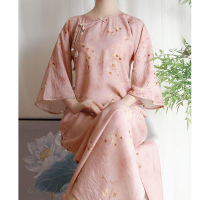 【Available】2022 Cheongsam ผู้หญิง Vintage Qipao จีน Qipao Vintage ดอกไม้พิมพ์ชุดจีนพื้นบ้านชุดเต้นรำ Elegant Oriental Dress