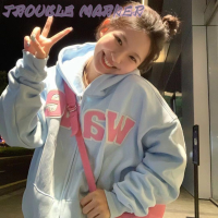 TroubleMaker เสื้อฮู้ด เสื้อแขนยาวอบอุ่น หลวมและสบาย ๆ สไตล์ขี้เกียจย้อนยุคอเมริกัน 2023NEW 36Z230907