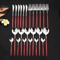 （glistening shop）24PcsSilver Dinnerware SetSilverwareFork CoffeeCutlery Set PartyTableware Flatware