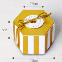 50pcs Mini Stripe Dot Golden Hexagon Candy Gift Box Packaging Wedding Cardboard Dragee Cookie Bags Gift Bags Wrapping Supplies