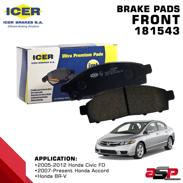 ICER Front Brake Pads for 20052012 Honda Civic FD (181543) Lazada PH