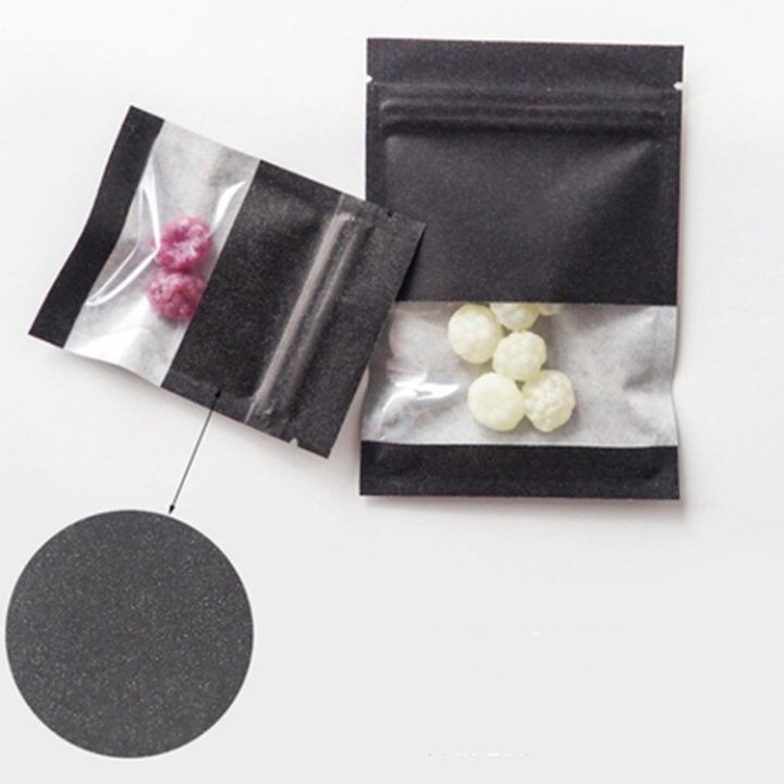 resealable-brown-white-black-paper-clear-window-zipper-bag-heat-sealing-sugar-snack-tea-capsule-seeds-window-packaging-pouches-tapestries-hangings