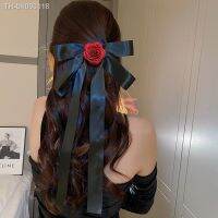 ❈ Lystrfac New Rose Blossom Bowknot Hairpin for Women Red Long Ribbon Design Spring Clip Fashion Female Hairgrips Hair Accessories