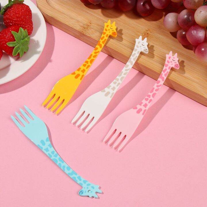 10-12pcs-set-giraffe-fruit-fork-mini-cartoon-children-snack-cake-dessert-plastic-fruit-pick-toothpick-salad-kids-tableware-decor