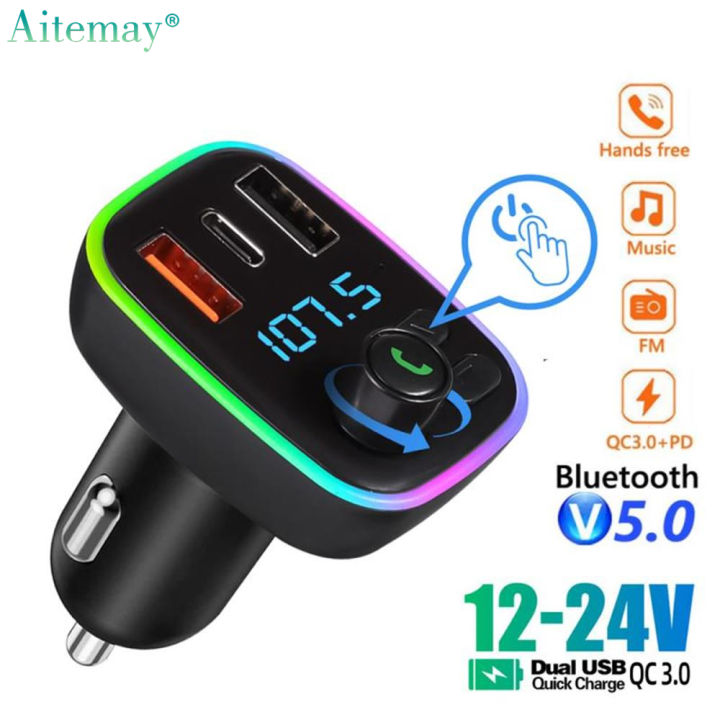Aitemay Car Bluetooth 5.0 FM Transmitter Handsfree MP3 Modulator
