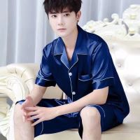 Spot Fast Shipping Bingshi Pajamas MenS Summer Short -Sleeved Thin Simulation Silk Large -Size Cardigan