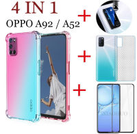 (4in1) สำหรับOPPO A92 A52 A31 A12 A91 กรณีโทรศัพท์มือถือ + ฟิล์มกระจกนิรภัย + คาร์บอนไฟเบอร์กลับ + กล้องเลนส์ฟิล์ม