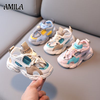AMILA รองเท้าผ้าใบเด็กใส่ในฤดูร้อนระบายอากาศได้ดีรองเท้าเด็กวัยหัดเดิน PU ตาข่ายรองเท้าลำลองแฟชั่นนุ่มและสบาย