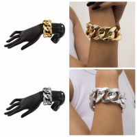 ZWMJW Pulseras Mujer วินเทจฮิปฮอป Steampunk กำไลข้อมือใหญ่สายโซ่แถบรัดข้อมือสร้อยคอสายหนังคิวบา