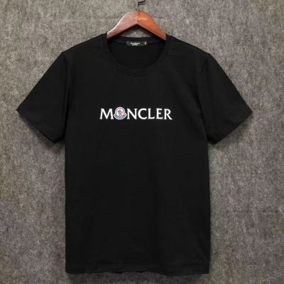 Monclera เสื้อยืดผู้ชายพิมพ์ลายปักสองขั้นตอนป้ายปักลายไลคร่าทันสมัยเทรนด์เสื้อยืดผ้าฝ้าย