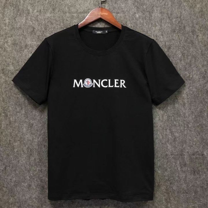 monclera-เสื้อยืดผู้ชายพิมพ์ลายปักสองขั้นตอนป้ายปักลายไลคร่าทันสมัยเทรนด์เสื้อยืดผ้าฝ้าย
