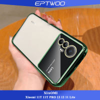 EPTWOO เคสหน้าต่างขนาดใหญ่เคลือบอิเล็คโทรเพลทสำหรับ Xiaomi 11T 11T PRO 13 12 11 Lite เคสโทรศัพท์พร้อมเลนส์เต็มรูปแบบป้องกันกล้อง TPU เนื้อนิ่มโปร่งใสใสกันกระแทก MM-07