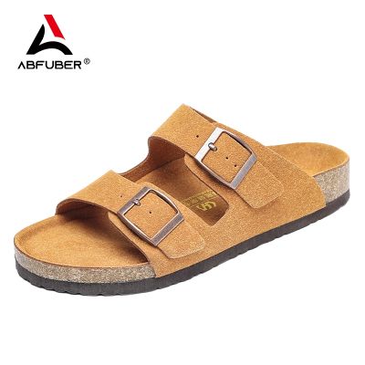 ขายดีที่สุด ioztt2023 - /☈ Leather Suede Sole Men Slippers Buckle Non-slip Clogs Slides on Flip Flop Shoes