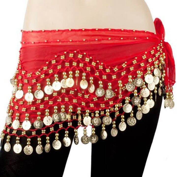 Egypt belly dance skirt costume wear hip wraps golden 128 coins belt