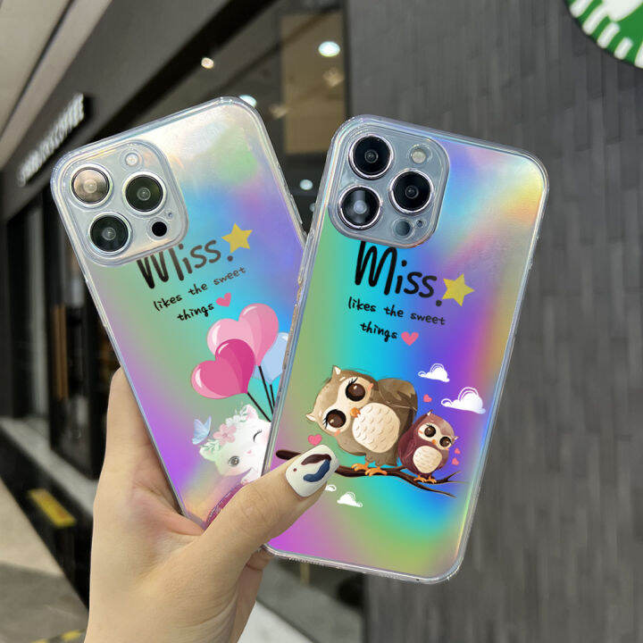 ggk-เคสสำหรับ-vivo-y02a-y02t-ลายการ์ตูนสัตว์นกฮูกกวางเอลค์เลเซอร์สีรุ้งเคสมือถือโปร่งแสงนิ่ม-tpu-อัลตร้าสลิมเคสกันกระแทกขอบบัตรเลเซอร์ในอาคารมีสีสัน