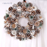 RAE Christmas Light Wreath For Front Door Decoration With Ball Ornaments Poinsettia Flowers Pine Cones For Festival Party