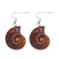 Natural Snail Ammonite Spiral Whorl Conch Shell Fossils Pendant Dangle Earrings