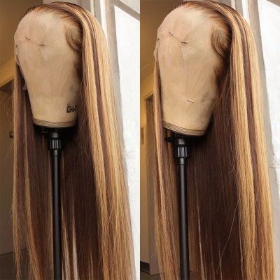 【jw】✘ 34 Inch Straight Front Human Hair 13x4 Frontal Wigs 13x6 Honey Blonde Colored