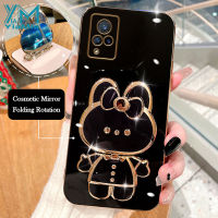 YiaMia เคสโทรศัพท์แฟชั่นสำหรับ VIVO V11 V11i V11 V15โปร V15 V17 V19 V19นีโอ V20 V20 SE Pro V20 V21 4G V21 5G V21E 4G V23 5G V23E โปร V27ตัวชุบโลหะหรูหรากระต่ายน่ารักฝาครอบโทรศัพท์ตัวยึดกระจกแต่งหน้า