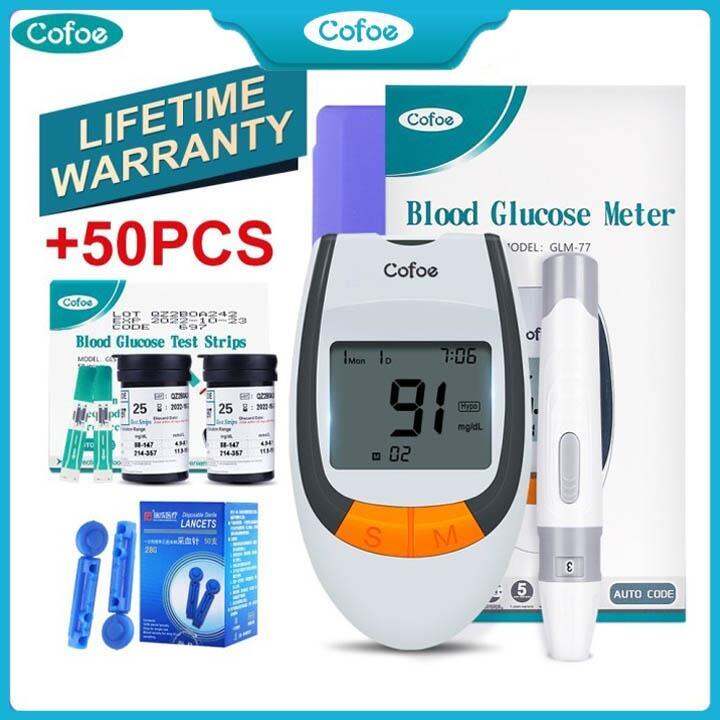 ℗☃ Free Test Strips Lancets Cofoe GLM77 Intelligent Blood Glucose Meter Diabetes Monitor Blood