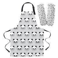 Cartoon Panda Apron Oversleeve Oven Gloves Pads Cooking Baking Kitchen Aprons for Women Kids Aprons