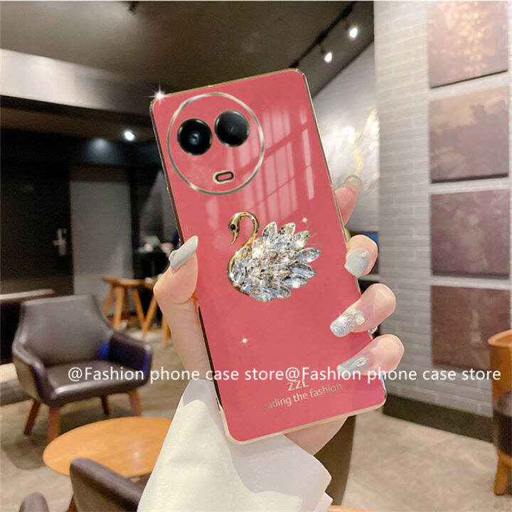 phone-case-เคส-realme-11-4g-5g-realme-c51-c53-nfc-ข้อเสนอสุดพิเศษส่องแสงหรูหราเคลือบขนมรูปหงส์เคลือบนิ่ม-realme-11-4g-5g-nfc-2023