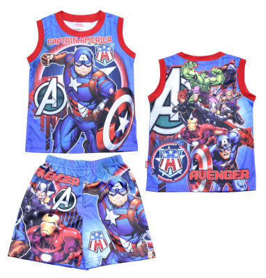 เสื้อผ้าเด็กลายการ์ตูนลิขสิทธิ์แท้ เด็กผู้ชาย/ผู้หญิงชุดเที่ยว ชุดแขนกุด ชุดแฟชั่น Captain America เสื้อเด็กผ้ามัน Avengers DMA243-02 BestShirrt