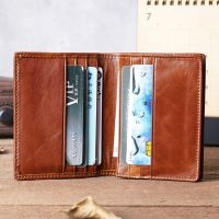 Dompet kulit asli Vintage pria dompet pemegang kartu untuk kartu kredit ID kulit sapi dompet lipat dua 8 slot kartu saku uang tunai lembut