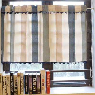 Boho Tassels Valance for Window Room Darkening Striped Short Curtain Panel Treatment for Kitchen Bathroom Living Room 1PC TJ6421