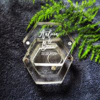 【hot】◎  Custom Name Date Transparent Personalised Hexagon Jewelry Holder Wedding Engagement Anniversary