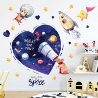 Space Telescope Dog Planet Cartoon Wall Sticker Living-room Kid Room Background Decoration Decor Poster