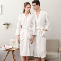 Plus Size XXXL Waffle Men Summer Home Robes Male Sleepwear Nightwear White Kimono Bath Gown With Belt Wedding Bride Groom