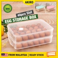 AKIRO Malaysia BPA FREE 48 Eggs Slot Refrigerator Fresh 2 Layers Fridge Organizer Kitchen Space Saving Food Container Storage Box