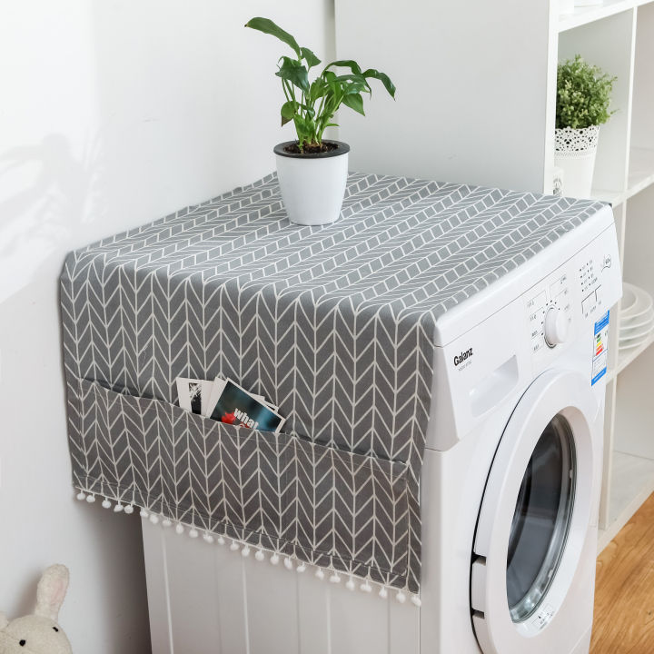 1pcs Geometric Refrigerator Cloth Single Door Refrigerator Dust Cover Pastoral Double Open Towel Washing Machine Cover Towel