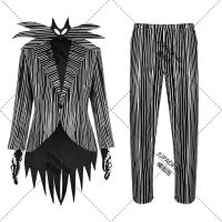 Nightmare Jack Cos Skellington Cosplay Costume Coat Pants Outfit Halloween Carnival Party Disguise Suit for Men Male Adult