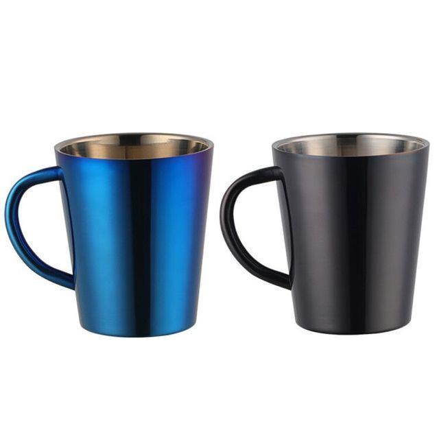 high-end-cups-300มิลลิลิตรสแตนเลสแก้วกาแฟถ้วยนมแบบพกพาที่มีการจัดการผนังสองสายรุ้งถ้วยแก้วเดินทางนมชาแก้ว