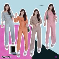 SS17741 Jumpsuit จั้มสูทขายาว แขนพอง อกแต่งผ้าม้วน ..