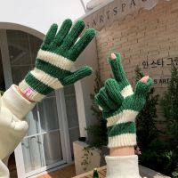 [Free ship] Gloves womens winter style western stripe knit touch screen outdoor warm riding all-match trendy