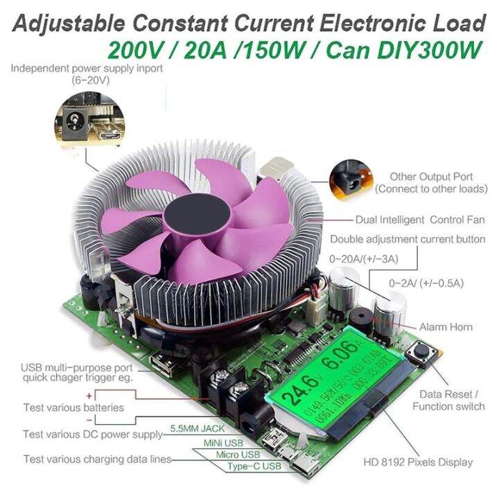 electronic-load-tester-150w-20a-resistor-adjustable-constant-current-battery-capacity-tester-resistance-power-tester