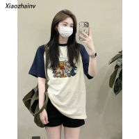 Xiaozhainv แฟชั่นแนวเกาหลีสีรูปการ์ตูนเสื้อยืดใหญ่กว่าปกติสำหรับผู้หญิง