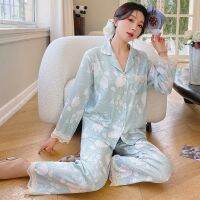 Pajama womens ice thin fairy style long-sleeved home clothes pijamas women bộ đồ ngủ mùa hè nữ