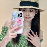 Flower Sand Case สำหรับ iPhone14ProMax ภาพวาดสีน้ำมันที่มีสีสันสำหรับ iPhone13 กรณีโทรศัพท์ดอกไม้สีชมพูสำหรับ iPhone12ProMax ซิลิโคนใสป้องกันการตกขอบสำหรับ iPhone11