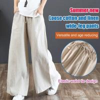 COD DSFWEWWWWW Womens Simple Cotton And Linen Wide-leg Pants High Waist Straight Trousers Large Size Loose Casual Pants