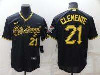 ◙❃ Baseball uniform Pirates Pirates jersey No. 21 CLEMENTE white and black short-sleeved T-shirt cardigan training suit