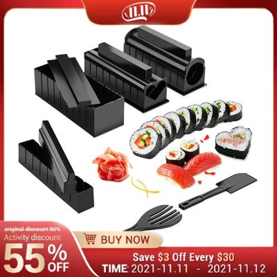 10pcs DIY Mold Cooking Tools Sushi Maker Kit Home Kitchen Machine Sushi Roll Tools Set Gadgets Japanese Snack Foods Bazooka