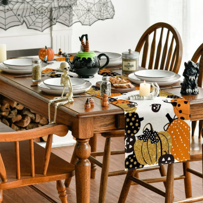 ผูกโบว์ฟักทองผ้าปูโต๊ะของตกแต่งโต๊ะรับประทานอาหารในครัวตามฤดูกาลสำหรับโต๊ะกาแฟ